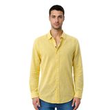Ar-ma Erkek Keten Gömlek Baskisiz Basic Düğme Kapamali Cepsiz Uzun Kollu Gömlek Dokuma Kumaş Regular Fit%60 Pamuk%40 Keten Y31485118002 Sarı-S1