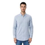 Ar-ma Erkek Keten Gömlek Baskisiz Basic Düğme Kapamali Cepsiz Uzun Kollu Gömlek Dokuma Kumaş Regular Fit%60 Pamuk%40 Keten Y31485118102 Mavi-M2