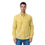 Ar-ma Erkek Keten Gömlek Baskisiz Basic Düğme Kapamali Cepsiz Uzun Kollu Gömlek Dokuma Kumaş Regular Fit%60 Pamuk%40 Keten Y31485118102 Sarı-S1