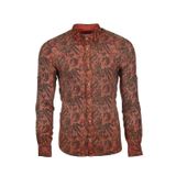 Ar-ma Erkek Keten Gömlek Gofreli Desenli Düğme Kapamali Uzun Kollu Cepsiz Gömlek Dokuma Kumaş Regular Fit%50 Pamuk%30 Poly.%20 Keten Y9GKD1083 Kırmızı-K1