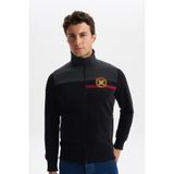 Ar-ma Erkek Mont Yazi Baskili Dik Yaka Yandan Fermuar Cepli Tam Fermuar Kapatmali Örme Kumaş Slim Fit%70 Pamuk%30 Polyester 30/1 Şardonlu Üç İplik K4MYO9378 Siyah-S1