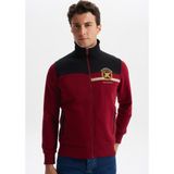 Ar-ma Erkek Mont Yazi Baskili Dik Yaka Yandan Fermuar Cepli Tam Fermuar Kapatmali Slim Fit Şardonlu Üç İplik K4MYO9378 - Bordo - XL