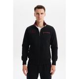 Ar-ma Erkek Mont Yazi Baskili Dik Yaka Yandan Fermuarsiz Cepli Sol Göğüs Fermuar Cepli Tam Fermuar Kapatmali Örme Kumaş Slim Fit%70 Pamuk%30 Polyester 30/1 Şardonlu Üç İplik K6MYO9715 Siyah-S1