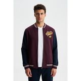 Ar-ma Erkek Mont Yazi Baskili Kolej Yaka Tam Fermuar Kapamali Yandan Fleto Cepli Regular Fit Şardonlu Üç İplik K28264650401 - Bordo - 2XL