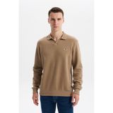 Ar-ma Erkek Polo Yaka Sweatshirt Basic Baskisiz Cepsiz Düğmesiz Örme Kumaş Regular Fit%65 Pamuk%35 Polyester 30/2 Karbon Firçali Selanik K30554698602 Gri-Bej G8
