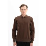 Ar-ma Erkek Polo Yaka Sweatshirt Basic Baskisiz Cepsiz Örme Kumaş Regular Fit%65 Pamuk%35 Polyester 30/2 Karbon Firçali Selanik K26564699901 Kahverengi-K1