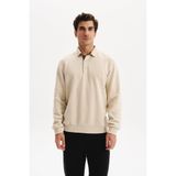Ar-ma Erkek Polo Yaka Sweatshirt Basic Baskisiz Cepsiz Örme Kumaş Regular Fit%65 Pamuk%35 Polyester 30/2 Karbon Firçali Selanik K30564699202 Bej-B1