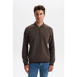 Ar-ma Erkek Polo Yaka Sweatshirt Baskisiz Basic Yaka Fermuarli Örme Kumaş Regular Fit%65 Pamuk%35 Polyester 30/2 Karbon Firçali Selanik K30554697902 Kahverengi-K1