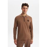 Ar-ma Erkek Polo Yaka Sweatshirt Baskisiz Basic Yaka Fermuarli Örme Kumaş Slim Fit%46,5 Modal%46,5 Pamuk%7 Elastan Çift Tarafli İnterlok K30554989102 Kahverengi-K7