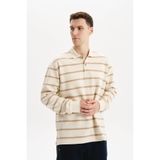 Ar-ma Erkek Polo Yaka Sweatshirt Baskisiz Çizgili Düğmeli Cepsiz Örme Kumaş Büyük Beden%100 Pamuk Ringel Otoman K30554801602 Ekru-E1