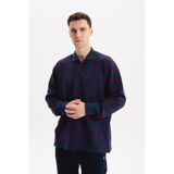 Ar-ma Erkek Polo Yaka Sweatshirt Baskisiz Çizgili Düğmeli Cepsiz Örme Kumaş Büyük Beden%100 Pamuk Ringel Otoman K30554801602 İndigo-İ1