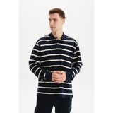 Ar-ma Erkek Polo Yaka Sweatshirt Baskisiz Çizgili Düğmeli Cepsiz Örme Kumaş Büyük Beden%100 Pamuk Ringel Otoman K30554801602 Lacivert-L1