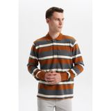 Ar-ma Erkek Polo Yaka Sweatshirt Baskisiz Çizgili Düğmeli Cepsiz Örme Kumaş Büyük Beden%100 Pamuk Ringel Otoman K30554801702 Kahverengi-K3