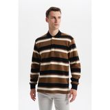 Ar-ma Erkek Polo Yaka Sweatshirt Baskisiz Çizgili Düğmeli Cepsiz Örme Kumaş Büyük Beden%100 Pamuk Ringel Otoman K30554801702 Siyah-S1