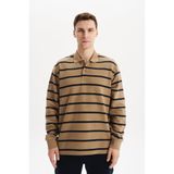 Ar-ma Erkek Polo Yaka Sweatshirt Baskisiz Çizgili Düğmeli Cepsiz Örme Kumaş Regular Fit%100 Pamuk Ringel Otoman K30554952502 Gri-Bej G8