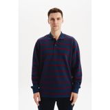 Ar-ma Erkek Polo Yaka Sweatshirt Baskisiz Çizgili Düğmeli Cepsiz Örme Kumaş Regular Fit%100 Pamuk Ringel Otoman K30554952502 İndigo-İ1