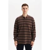 Ar-ma Erkek Polo Yaka Sweatshirt Baskisiz Çizgili Düğmeli Cepsiz Örme Kumaş Regular Fit%100 Pamuk Ringel Otoman K30554952502 Kahverengi-K1