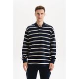 Ar-ma Erkek Polo Yaka Sweatshirt Baskisiz Çizgili Düğmeli Cepsiz Örme Kumaş Regular Fit%100 Pamuk Ringel Otoman K30554952502 Lacivert-L1