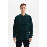 Ar-ma Erkek Polo Yaka Sweatshirt Baskisiz Çizgili Düğmeli Cepsiz Örme Kumaş Regular Fit%100 Pamuk Ringel Otoman K30554952502 Yeşil-Y10