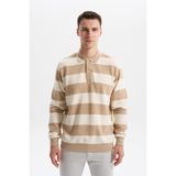 Ar-ma Erkek Polo Yaka Sweatshirt Baskisiz Çizgili Düğmeli Cepsiz Örme Kumaş Regular Fit%100 Pamuk Ringel Otoman K30554952602 Bej-B1