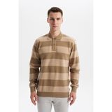 Ar-ma Erkek Polo Yaka Sweatshirt Baskisiz Çizgili Düğmeli Cepsiz Örme Kumaş Regular Fit%100 Pamuk Ringel Otoman K30554952602 Gri-Bej G8
