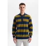 Ar-ma Erkek Polo Yaka Sweatshirt Baskisiz Çizgili Düğmeli Cepsiz Örme Kumaş Regular Fit%100 Pamuk Ringel Otoman K30554952602 İndigo-İ1