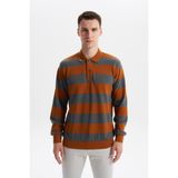 Ar-ma Erkek Polo Yaka Sweatshirt Baskisiz Çizgili Düğmeli Cepsiz Örme Kumaş Regular Fit%100 Pamuk Ringel Otoman K30554952602 Kahverengi-K3