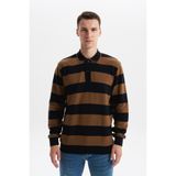 Ar-ma Erkek Polo Yaka Sweatshirt Baskisiz Çizgili Düğmeli Cepsiz Örme Kumaş Regular Fit%100 Pamuk Ringel Otoman K30554952602 Siyah-S1