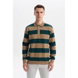 Ar-ma Erkek Polo Yaka Sweatshirt Baskisiz Çizgili Düğmeli Cepsiz Örme Kumaş Regular Fit%100 Pamuk Ringel Otoman K30554952602 Yeşil-Y10