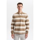 Ar-ma Erkek Polo Yaka Sweatshirt Baskisiz Çizgili Düğmeli Cepsiz Örme Kumaş Regular Fit%95 Pamuk%5 Elastan Ringel Pike K30554953002 Gri-Bej G8