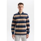 Ar-ma Erkek Polo Yaka Sweatshirt Baskisiz Çizgili Düğmeli Cepsiz Örme Kumaş Regular Fit%95 Pamuk%5 Elastan Ringel Pike K30554953002 İndigo-İ1