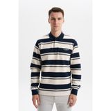 Ar-ma Erkek Polo Yaka Sweatshirt Baskisiz Çizgili Düğmeli Cepsiz Örme Kumaş Regular Fit%95 Pamuk%5 Elastan Ringel Pike K30554953002 Lacivert-L1