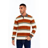 Ar-ma Erkek Polo Yaka Sweatshirt Baskisiz Çizgili Düğmeli Cepsiz Örme Kumaş Regular Fit%95 Pamuk%5 Elastan Ringel Pike K30554953102 Kahverengi-K3