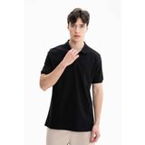 Ar-ma Erkek Polo Yaka Tişört Baskisiz Basic Örme Kumaş Büyük Beden%100 Pamuk 30/1 Çift Toplama Penye Pike Y27374867101 Siyah-S1