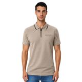 Ar-ma Erkek Polo Yaka Tişört Baskisiz Basic Yaka Fermuarli Örme Kumaş Regular Fit%100 Pamuk 30/1 Çift Toplama Penye Pike Y31374356602 Gri-Bej G8