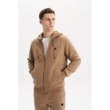 Ar-ma Erkek Tam Fermuar Sweatshirt Basic Baskisiz Kapşonlu Fleto Cepli Örme Kumaş Büyük Beden%70 Pamuk%30 Polyester 30/1 Şardonlu Üç İplik K30324801502 Gri-Bej G8