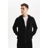 Ar-ma Erkek Tam Fermuar Sweatshirt Basic Baskisiz Kapşonlu Fleto Cepli Örme Kumaş Büyük Beden%70 Pamuk%30 Polyester 30/1 Şardonlu Üç İplik K30324801502 Siyah-S1