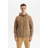 Ar-ma Erkek Tam Fermuar Sweatshirt Basic Baskisiz Kapşonlu Fleto Cepli Örme Kumaş Regular Fit%65 Pamuk%35 Polyester 30/2 Karbon Firçali Selanik K30324698402 Gri-Bej G8