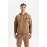 Ar-ma Erkek Tam Fermuar Sweatshirt Basic Baskisiz Kapşonlu Fleto Cepli Örme Kumaş Regular Fit%70 Pamuk%30 Polyester 30/1 Şardonlu Üç İplik K30324650502 Gri-Bej G8
