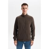 Ar-ma Erkek Tam Fermuar Sweatshirt Baskisiz Basic Kanguru Cepli Dik Yaka Örme Kumaş Regular Fit%65 Pamuk%35 Polyester 30/2 Karbon Firçali Selanik K30324698202 Kahverengi-K1