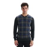 Ar-ma Erkek Triko Kazak V Yaka Slim Fit Kareli%50 Pamuk%50 Akrilik Likralı K0KRO0860 Gri-G3