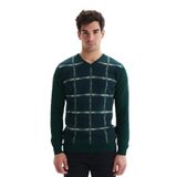 Ar-ma Erkek Triko Kazak V Yaka Slim Fit Kareli%50 Pamuk%50 Akrilik Likralı K0KRO0860 Yeşil-Y10