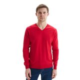 Ar-ma Erkek Triko Kazak V Yaka Slim Fit%100 Pima Pamuk Basic Örme K9KRO0852 Kırmızı-K1