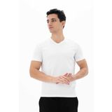 Ar-ma Erkek V Yaka Tişört Baskisiz Basic Örme Kumaş Slim Fit%93 Pamuk%7 Elastan 36/1 Full Elastan Süprem Y25344452801 Beyaz-B1