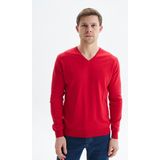 Ar-ma Erkek V Yaka Triko Basic Baskisiz Cepsiz Slim Fit Pima Pima K9KRO0852 - Kırmızı - 2XL