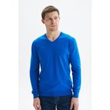 Ar-ma Erkek V Yaka Triko Basic Baskisiz Cepsiz Slim Fit Pima Pima K9KRO0852 - Saks Mavi - 2XL