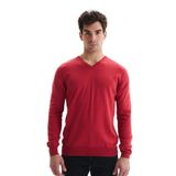 Ar-ma Erkek V Yaka Triko Kazak Slim Fit%100 Pamuk Likralı Basic Baskısız K0KRO0854 Kırmızı-K1