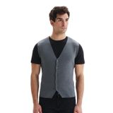 Ar-ma Erkek V Yaka Triko Yelek Slim Fit%100 Pamuk Pima Cotton Düğmeli Basic K9KRO0853 Gri-G2