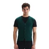 Ar-ma Erkek V Yaka Triko Yelek Slim Fit%100 Pamuk Pima Cotton Düğmeli Basic K9KRO0853 Yeşil-Y1