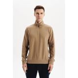 Ar-ma Erkek Yarim Fermuar Sweatshirt Basic Baskisiz Cepsiz Örme Kumaş Regular Fit%65 Pamuk%35 Polyester 30/2 Karbon Firçali Selanik K30404698002 Gri-Bej G8